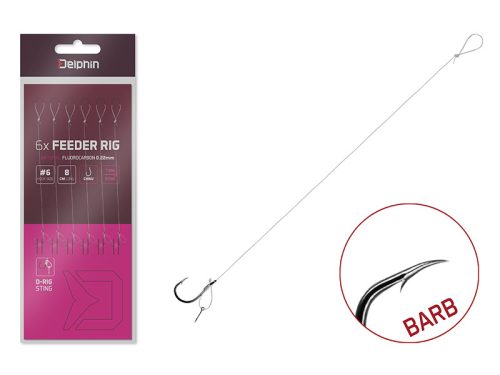Kötött horog Delphin FLR D-rig / 6db 8cm / 0,22mm / BARB #6 / Sting 7mm