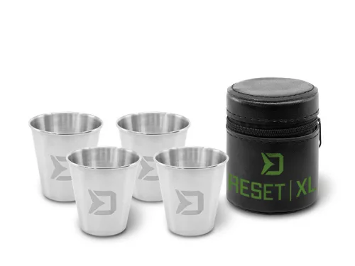 Delphin RESET XL 4v1 Rozsdamentes acél pálinkáspohár készlet 4x70ml