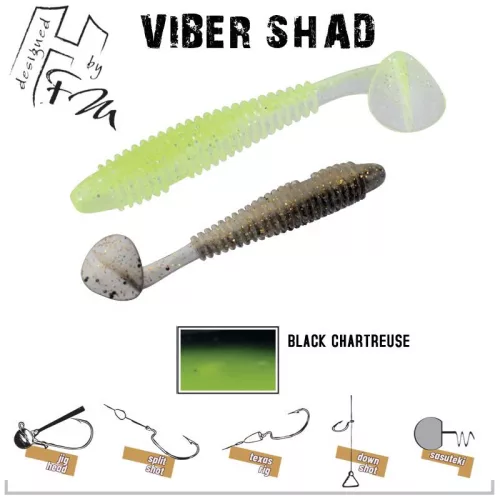 Herakles VIBER SHAD 3.8" 9.7cm BLACK CHARTREUSE