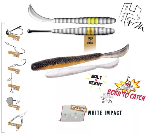 Herakles LEFTAIL WORM 3.4" 8.6cm FLOATING White Impact