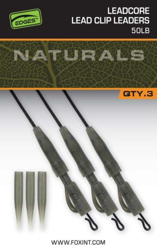 FOX Edges Naturals Leadcore Power Grip Lead Clip Leaders Ólombetétes Szerelék 50lb x 3