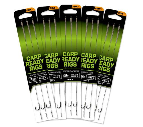 Fox EOS Carp Ready Rigs x 3 - Wide Gape size 6 Barbless (20lb)