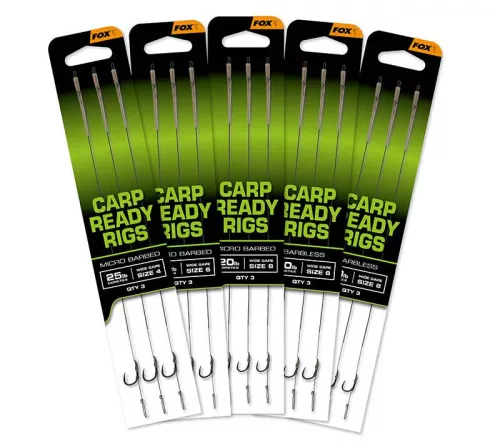 Fox Carp Ready Rigs Wide Gape Size 6 Barbless 20lb 3pcs