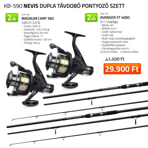 NEVIS Dupla Távdobó pontyozó szett  2x 1226-363+ 2x  2545-450