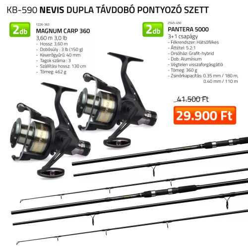 NEVIS Dupla Távdobó pontyozó szett  2x 1226-363+ 2x  2545-450