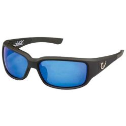   MUSTAD HP POLARIZED SUNGLASSES - BLACK FRAME, SMOKE LENS WITH BLUE REVO