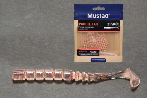 MUSTAD AJI PADDLE TAIL 2   UV CLEAR RED GLITTER 12DB/CSOMAG