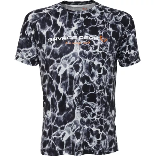 SAVAGE GEAR NIGHT UV T-SHIRT S BLACK WATERPRINT