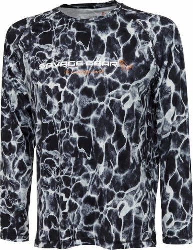 SAVAGE GEAR NIGHT UV LS T-SHIRT M BLACK WATERPRINT